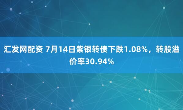 汇发网配资 7月14日紫银转债下跌1.08%，转股溢价率30.94%
